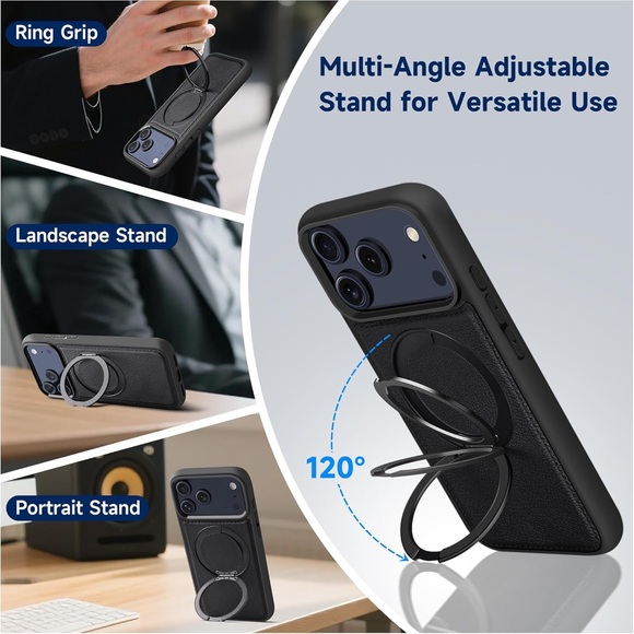 Kingflag Case for Phone 17 Pro Max with 360° Rotatable Metal Ring Stand Black💎 - Picture 3 of 10